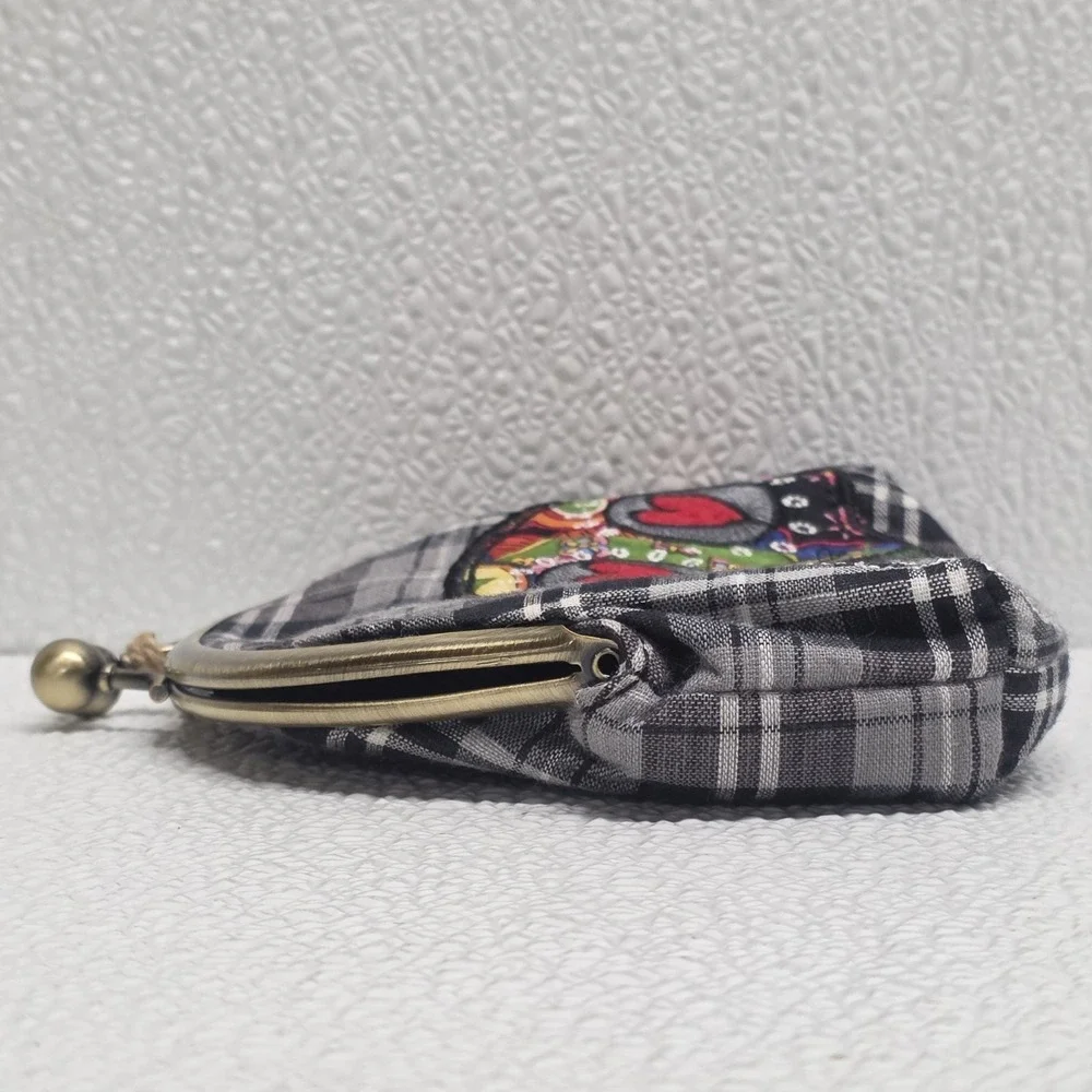 Karma Black Plaid Multicolor Embroidered Sugar Skull Clasp Purse Clutch NWT